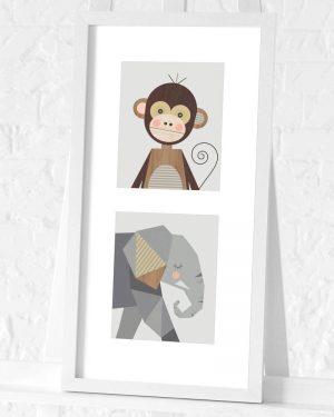 Monkey and Elephant preframed print